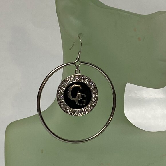 Guess Womens‎ Silver-Tone Hoop Earrings With GG Logo & Rhinestone Accents - Picture 3 of 4